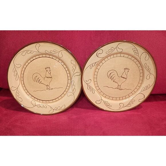Nancy Calhoun Rustic Rooster 8" Salad Luncheon Plates by Fapor Portugal Set of 2 - Picture 2 of 5
